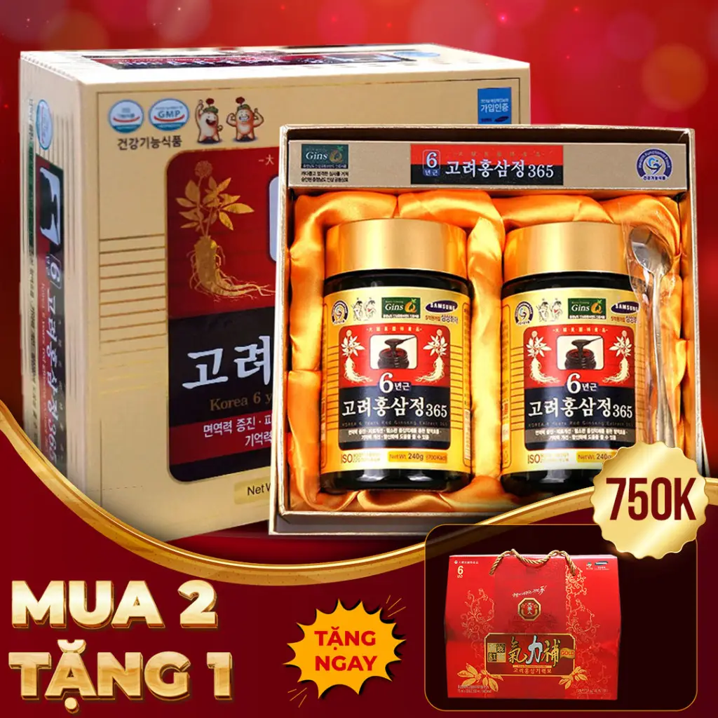 Cao Hồng Sâm 365 Hàn Quốc 6 Năm Tuổi Hộp 2 Lọ x 240g