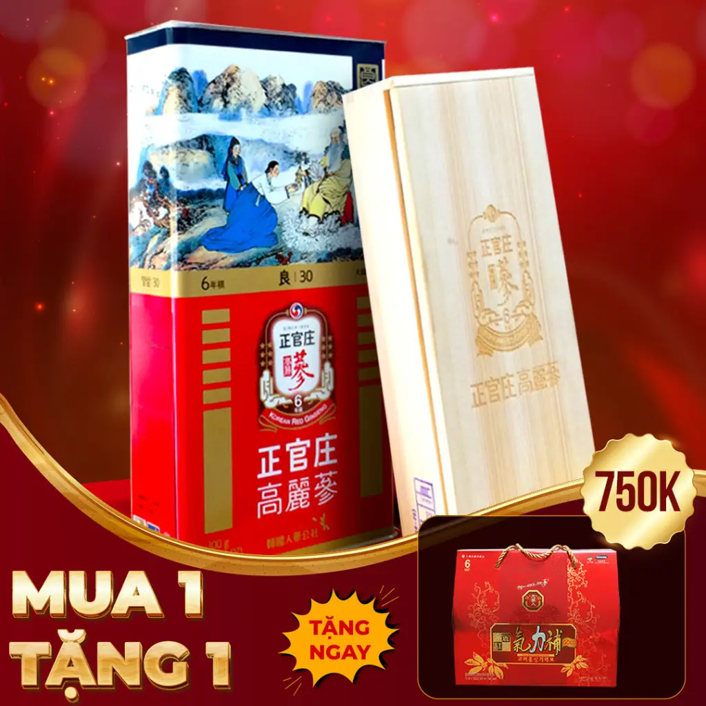 Hồng Sâm Củ Khô Chính Phủ KGC Hộp Thiếc 300g Số 30 (19 Củ)