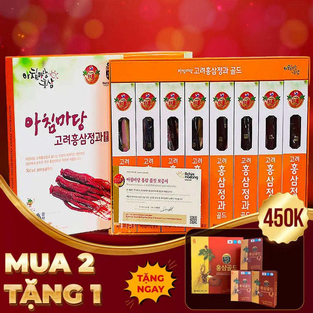 Hồng Sâm Nguyên Củ Tẩm Mật Achimmadang Hàn Quốc Hộp 300g ( 8 Củ )