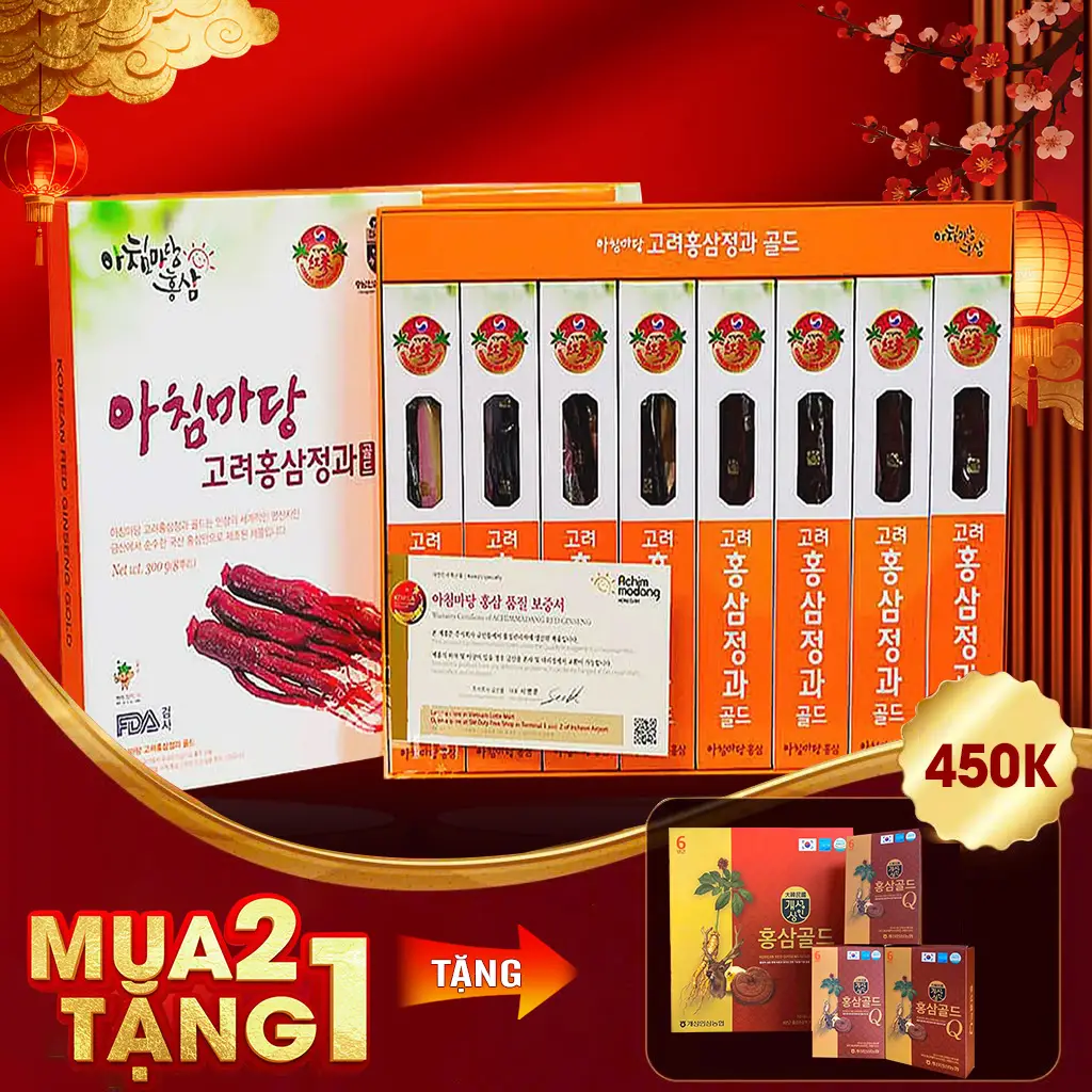 Hồng Sâm Nguyên Củ Tẩm Mật Achimmadang Hàn Quốc Hộp 300g ( 8 Củ )