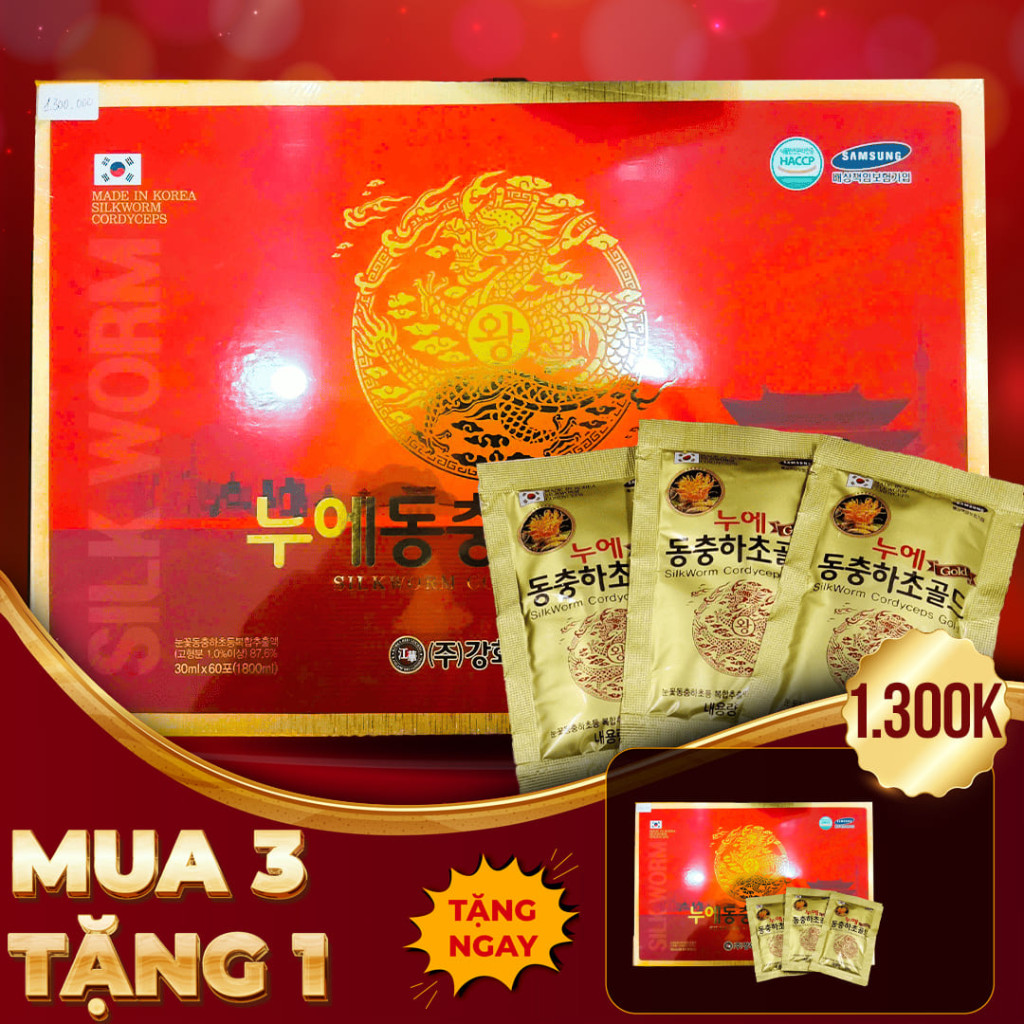 Nước Đông Trùng Hạ Thảo gỗ vàng GOLD KING Kanghwa Hàn Quốc 60 Gói x 30ml