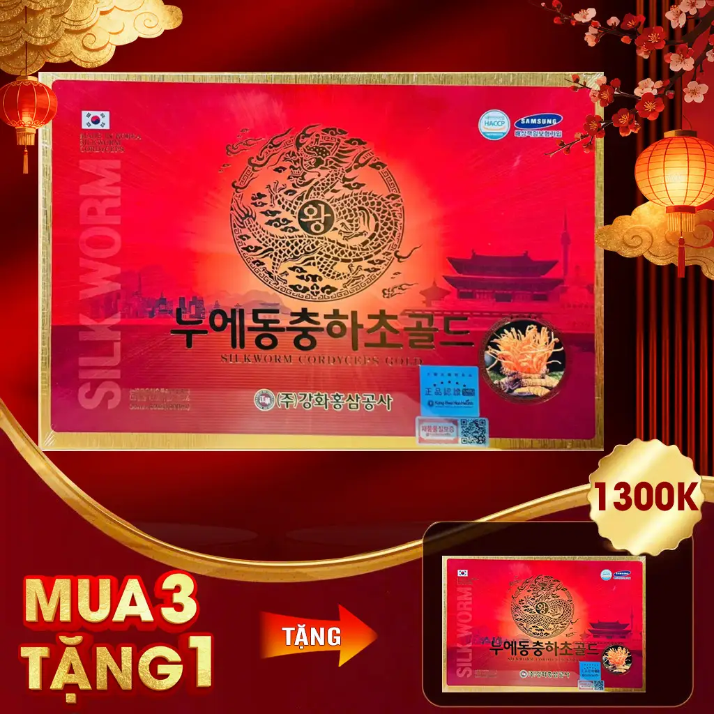 Nước Đông Trùng Hạ Thảo gỗ vàng GOLD KING Kanghwa Hàn Quốc 60 Gói x 30ml